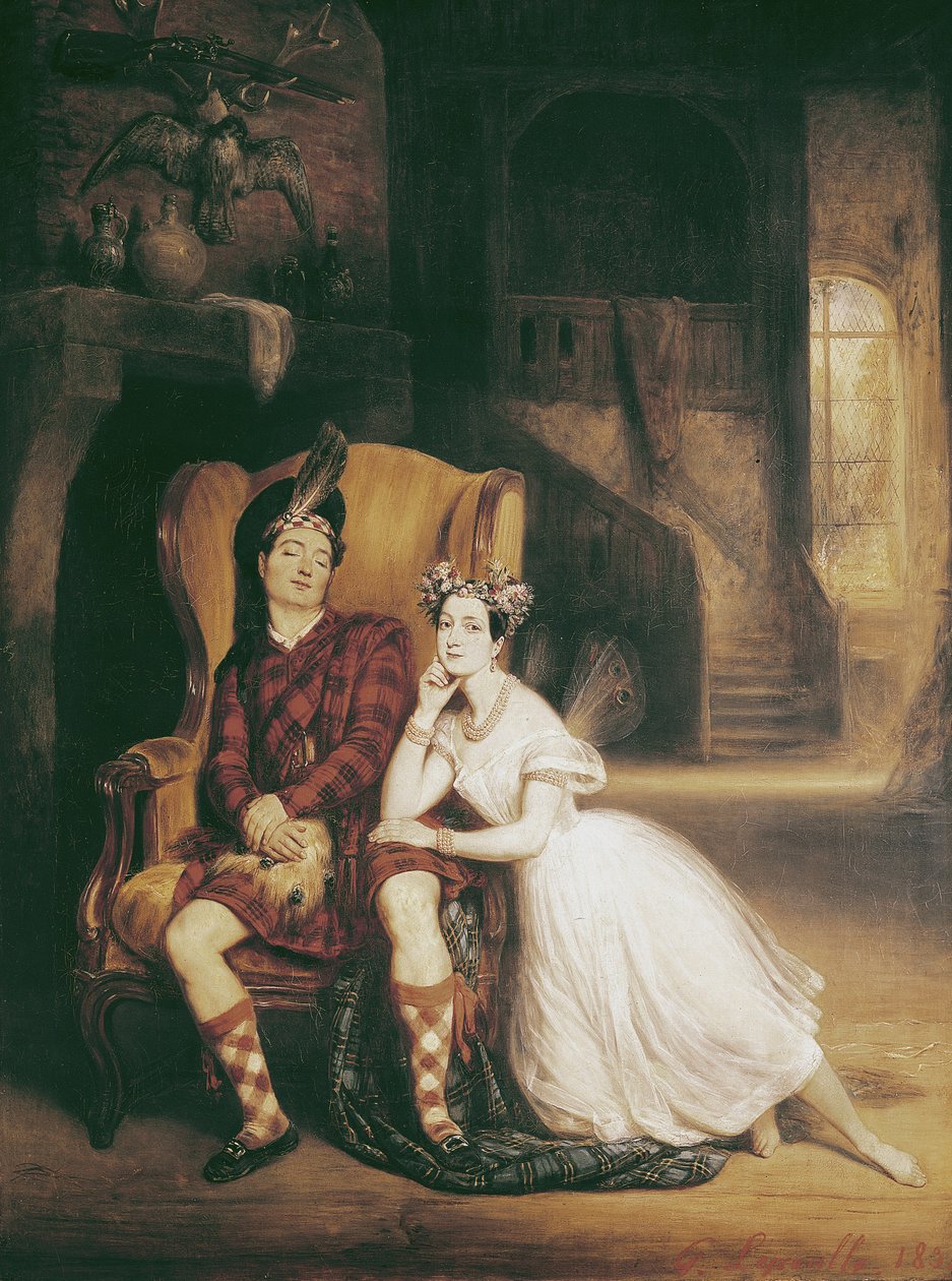 Marie (1804-84) ja Paul Taglioni (1808-84) baletissa "La Sylphide", 1832. tekijältä Francois Gabriel Guillaume Lepaulle