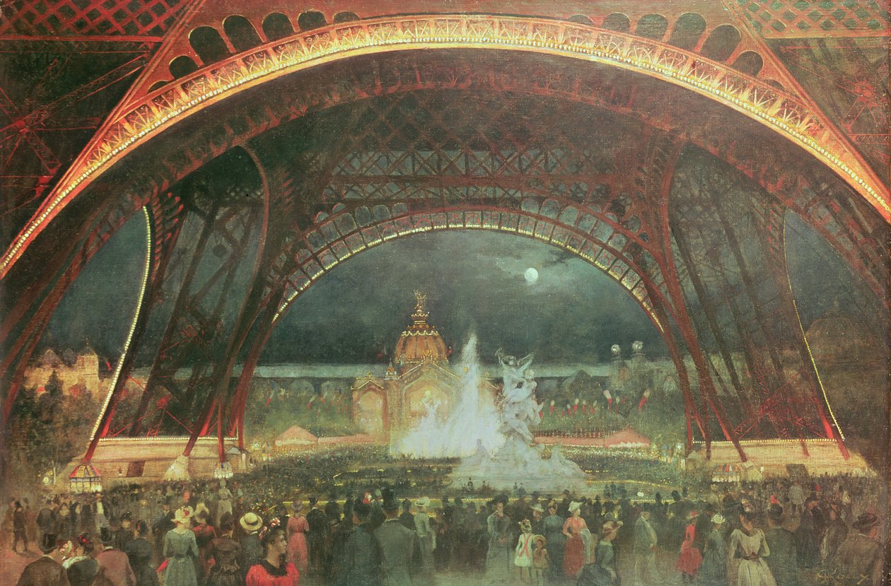 Juhla Exposition Universelle -iltana vuonna 1889 Champs de Marsin esplanadilla tekijältä Francois Geoffroy Roux