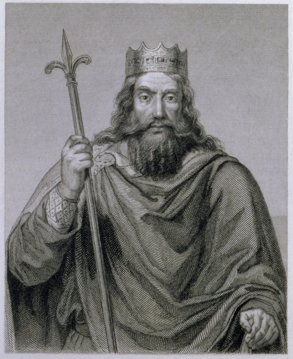 Klovis I (465-511) Merovingien frankkien hallitsija, kaiverrettu G. Lewyn toimesta tekijältä Francois Louis Dejuinne
