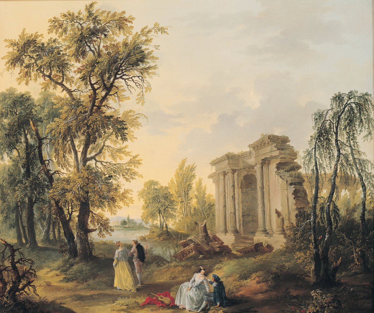 Rakastajat maalla tekijältä Francois Louis Joseph Watteau