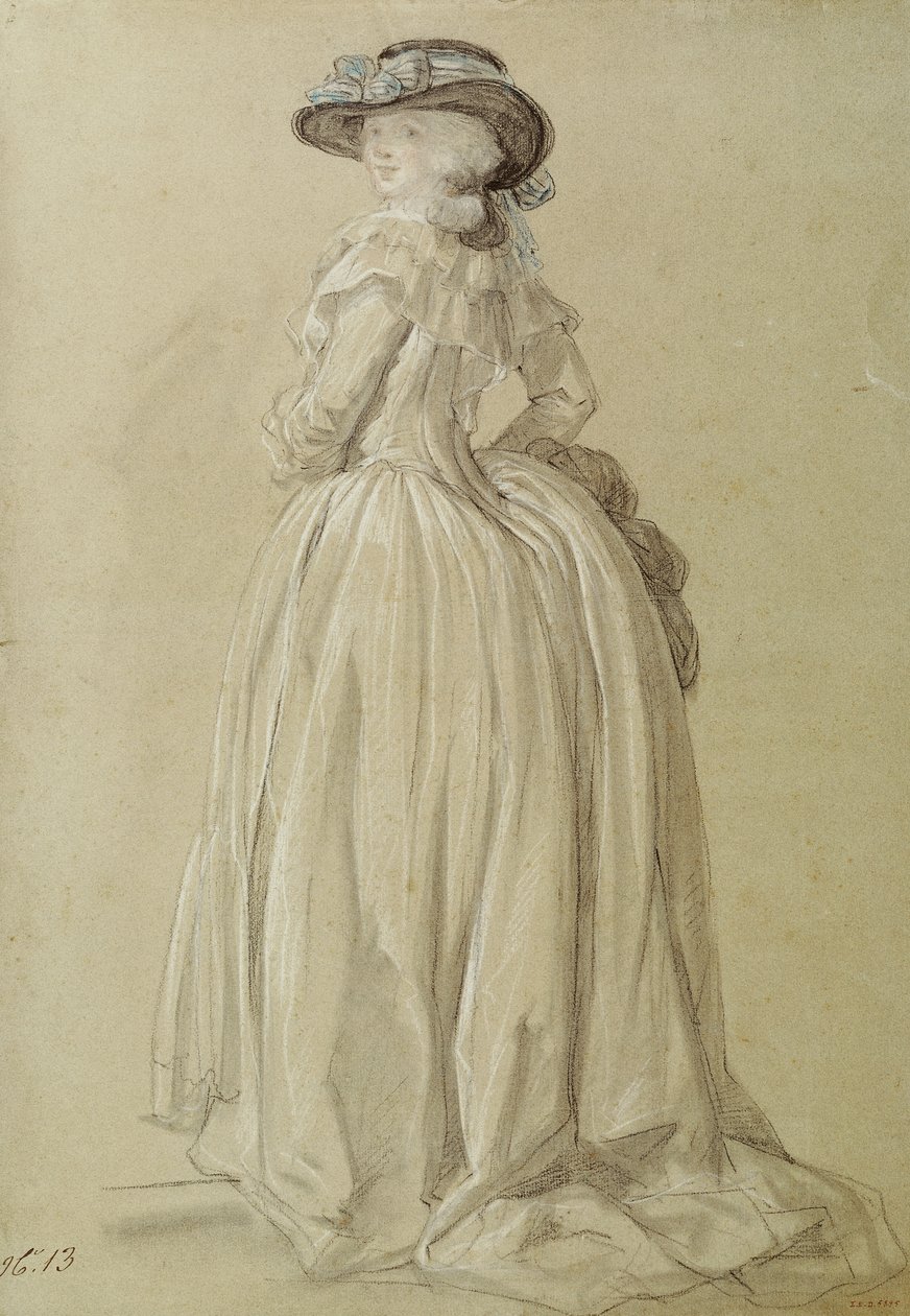 Seisova nuori nainen (pastelli paperille) tekijältä Francois Louis Joseph Watteau