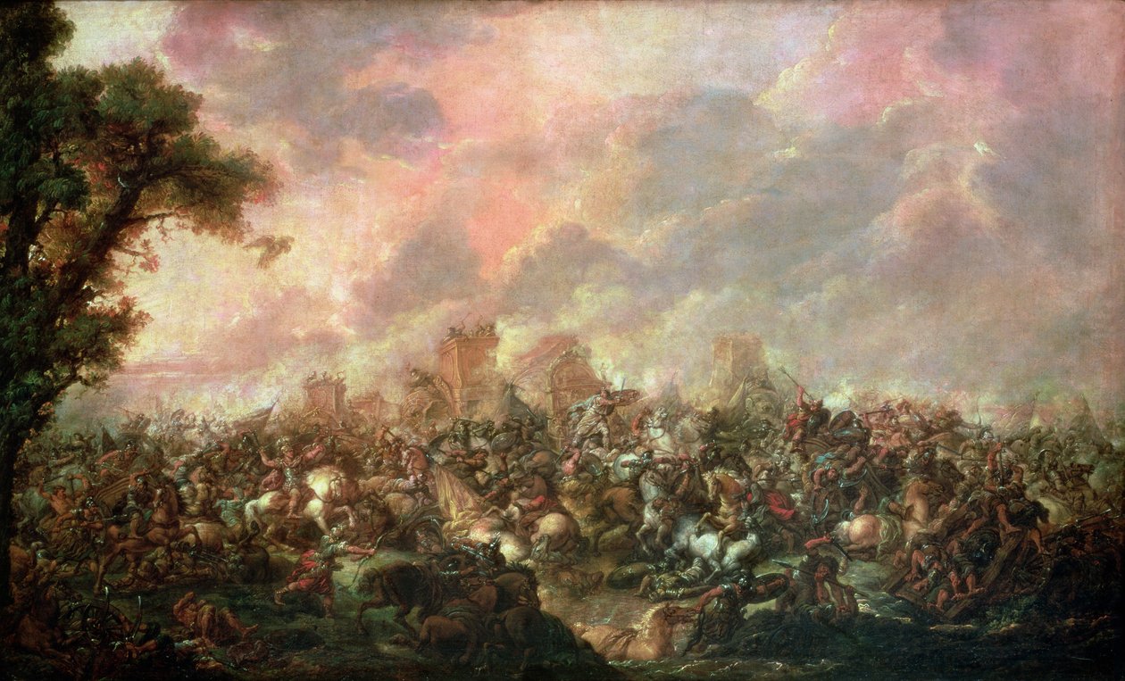Aleksanteri Suuren (356-323 eKr.) Dareioksen (339-330 eKr.) tappio 331 eaa. tekijältä Francois Louis Joseph Watteau