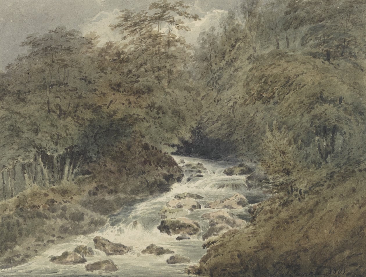 Vuorivirta, 1801 (wc grafiitin päällä paperilla) tekijältä Francois Louis Thomas Francia