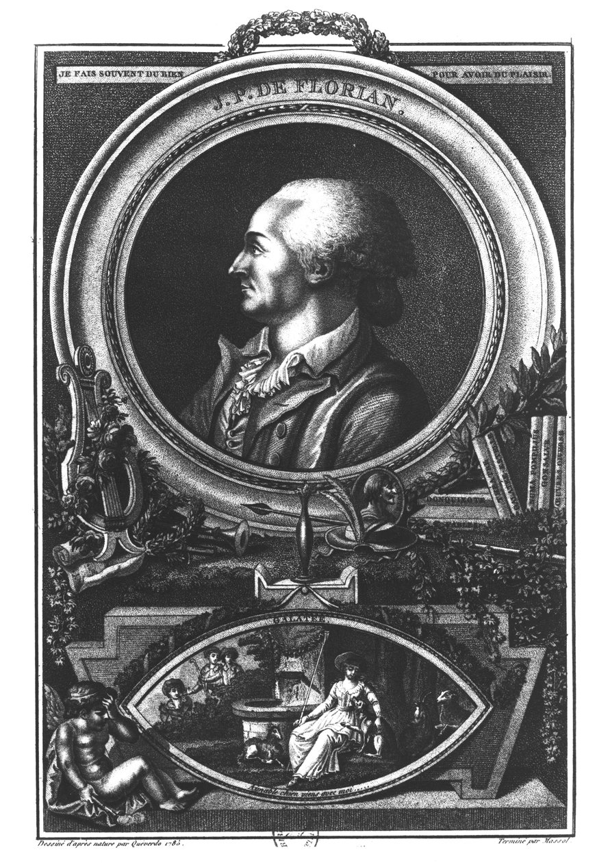 Jean-Pierre Claris de Florian (1755-94), kaiverrus Massol, 1785 tekijältä Francois Maria Isidore Queverdo