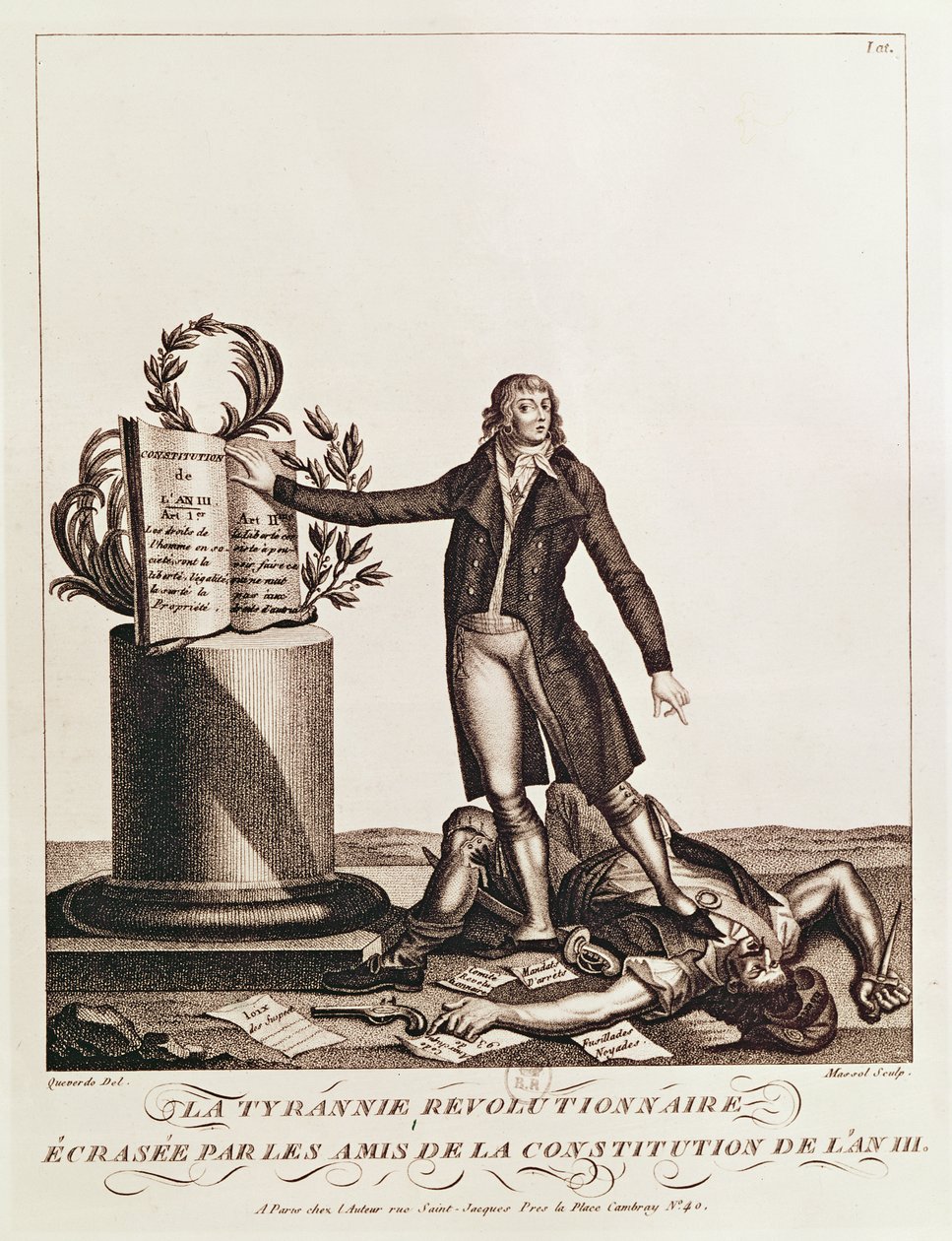 Massolin kaivertama Vallankumouksen tyranni, jonka An III:n perustuslain kannattajat murskasivat (25. elokuuta 1795) tekijältä Francois Maria Isidore Queverdo