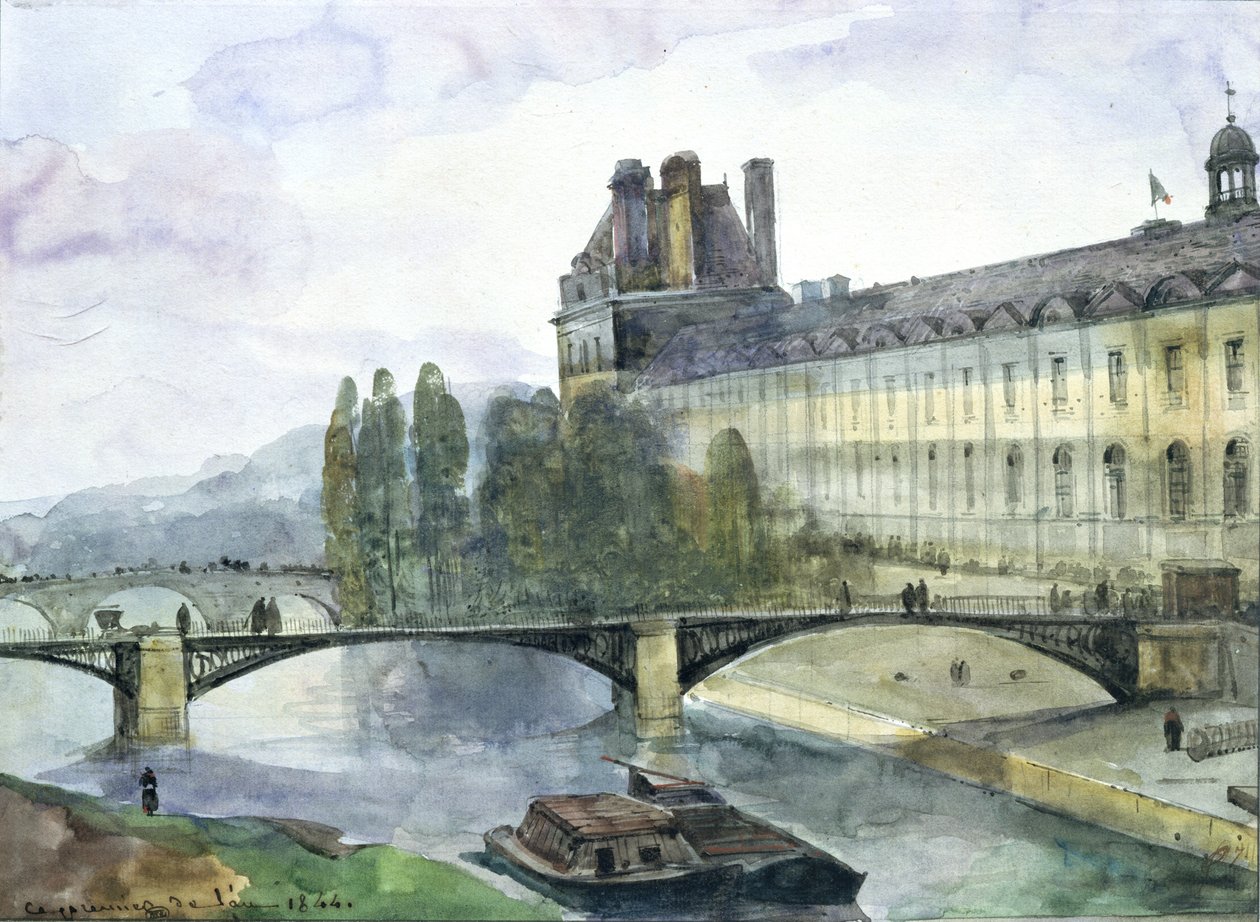 Näkymä Louvren Pavillon de Florelle, 1844 (kynä ja muste ja wc paperilla) tekijältä Francois Marius Granet