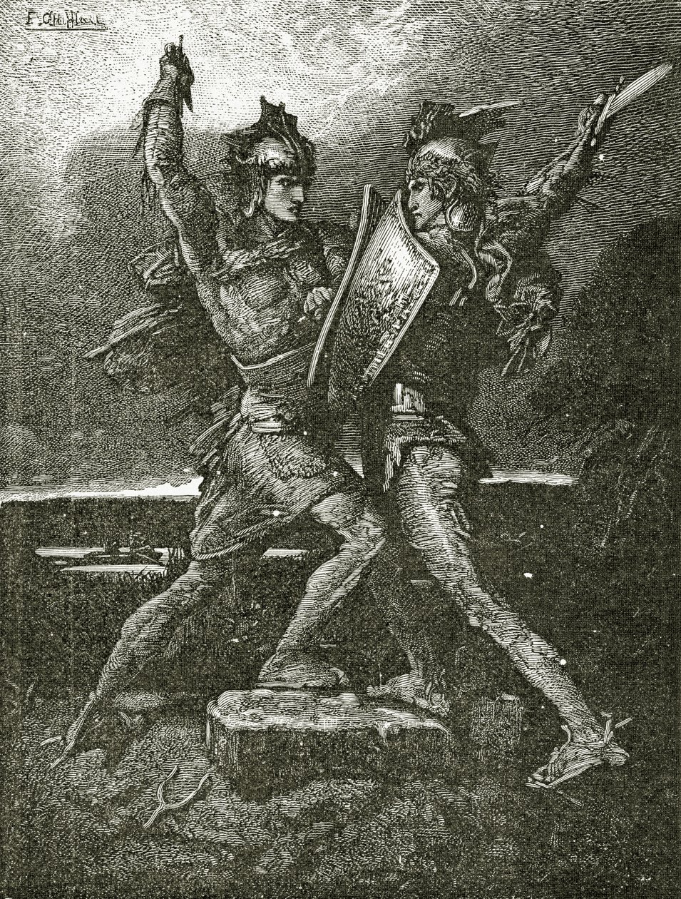 Le Mariage de Roland, 1800-luku (bw-kaiverrus) tekijältä Francois Nicolas Chifflart
