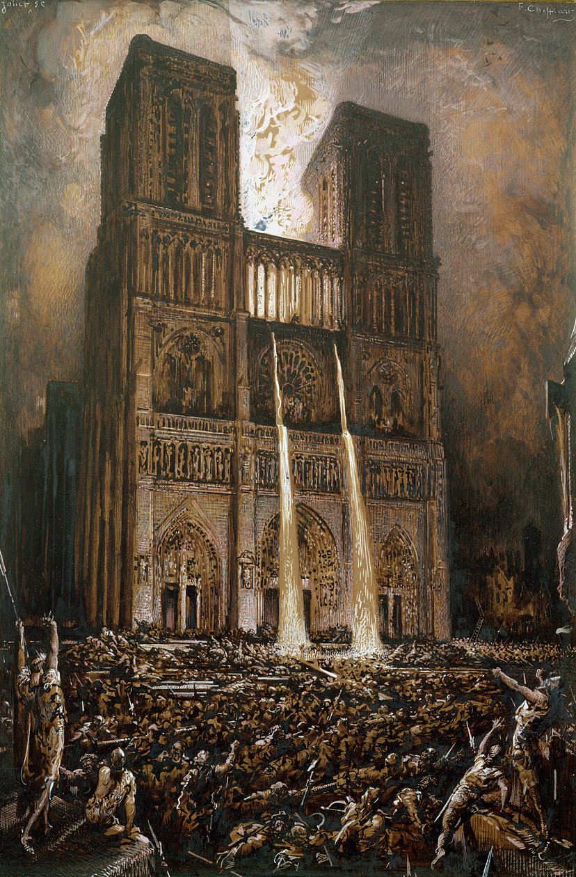 Kansan piiritys Notre-Damea (kynä, muste ja guassi paperille) tekijältä Francois Nicolas Chifflart