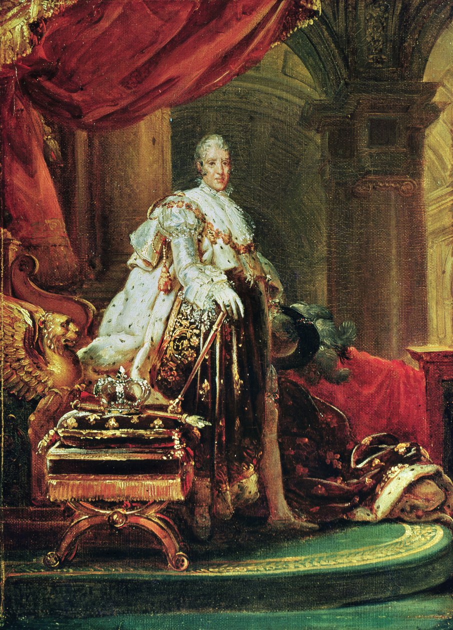 Kaarle X:n (1757-1836), Ranskan ja Navarran kuninkaan (1824-1830) täyspitkä muotokuva, 1825 tekijältä Baron François Pascal Simon Gérard