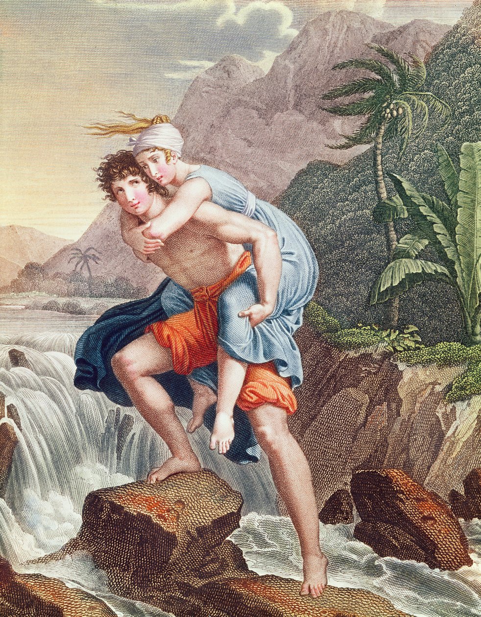 Paul kantaa Virginietä joen yli, 1805 (värikaiverrus). tekijältä Francois Pascal Simon Gerard