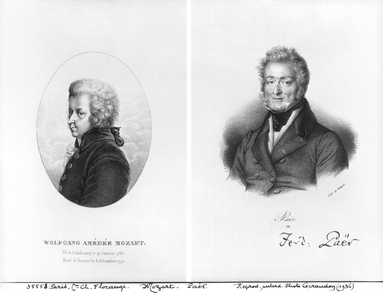 Wolfgang Amedeus Mozart (1756-91) ja Ferdinando Paer (1771-1839). tekijältä Francois Seraphin Delpech