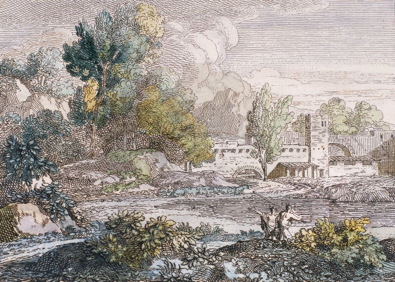 Maisema, 1807 (kaiverrus paranneltu wc:llä paperille) tekijältä Francois Xavier Fabre