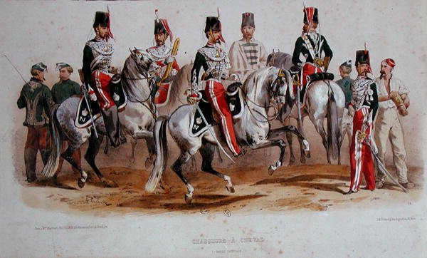 Ranskan ratsuväki toisen imperiumin aikaan (väri litho) tekijältä Francois Hippolyte (after) Lalaisse