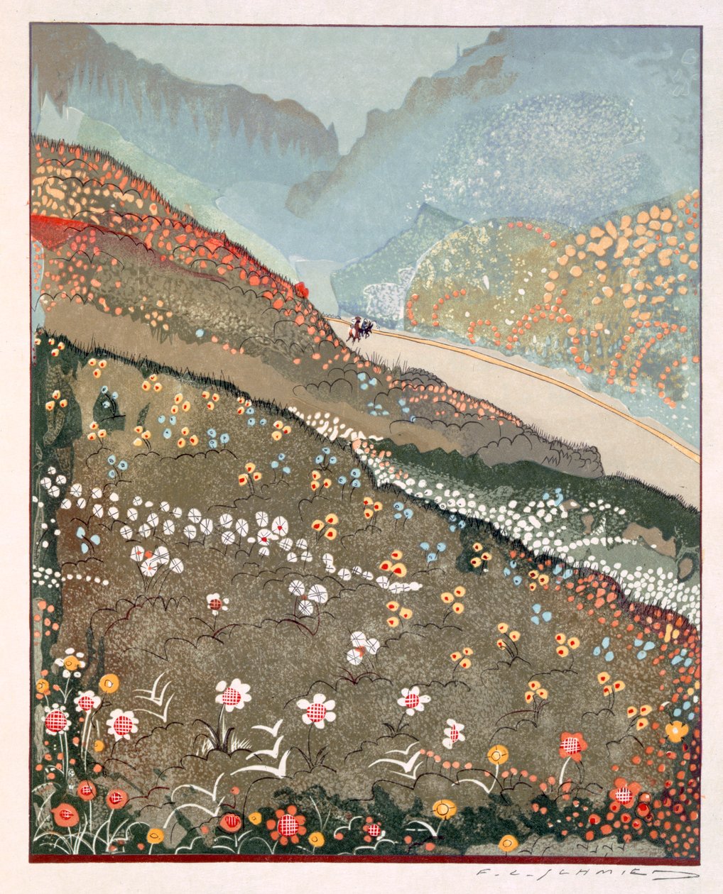 Kuvitus "Kim", kirjoittanut Rudyard Kipling, pubi. 1930 tekijältä Francois Louis Schmied