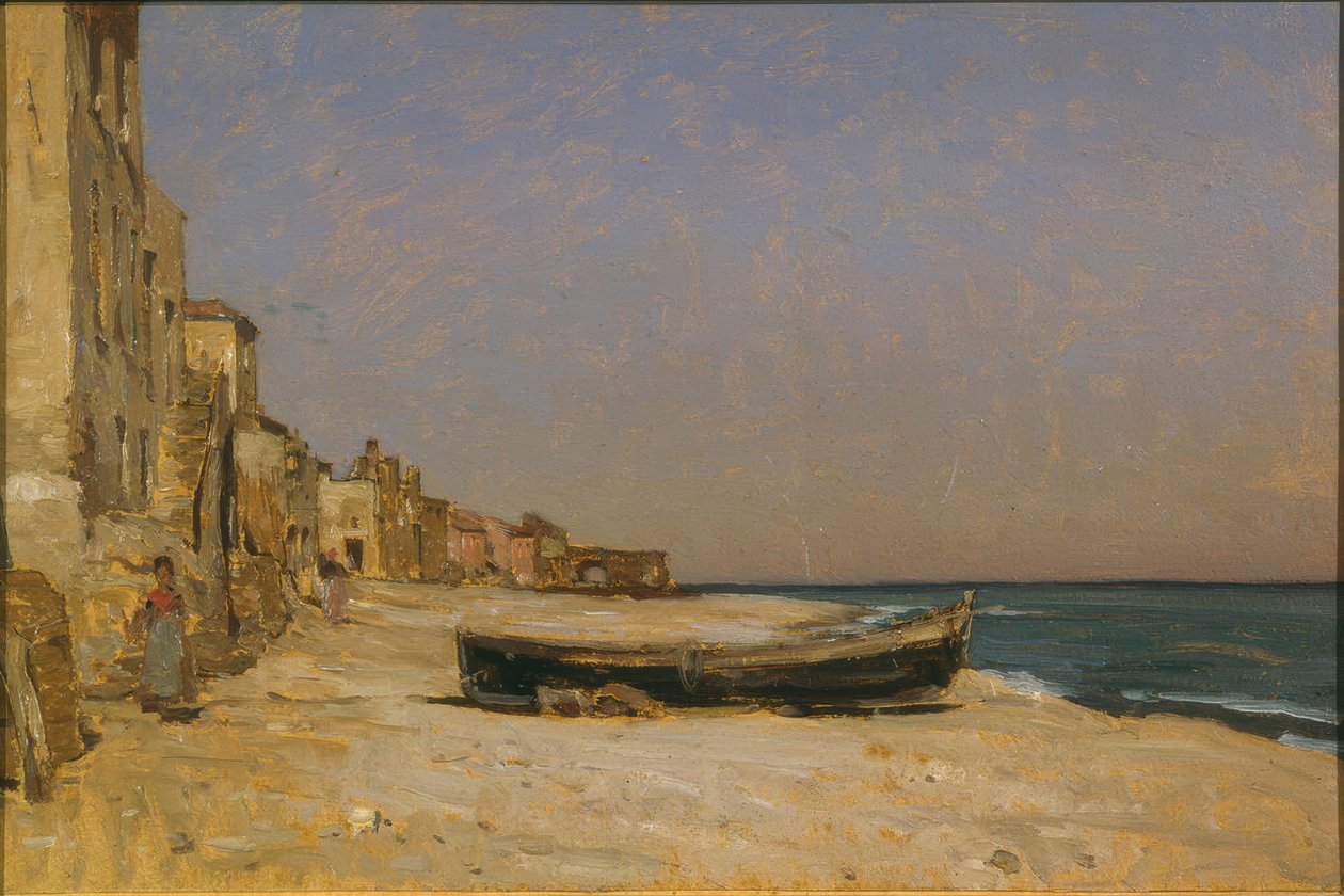 Välimeren rannalla sijaitseva kylä tekijältä Francois-Louis-David Bocion