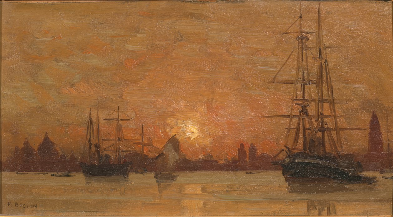 Venetsia, auringonlasku San Marcon takana tekijältä Francois-Louis-David Bocion