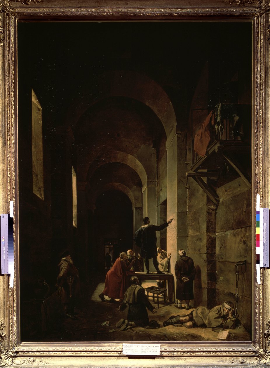 ""Taidemaalari Jacques Stella (1596-1657) vankilassa" (The Painter Jacques Stella in Prison). Kuvitus Andre Felibienin artikkelista "Haastattelut parhaiden muinaisten ja nykyaikaisten maalareiden elämästä ja töistä". Francois Granet