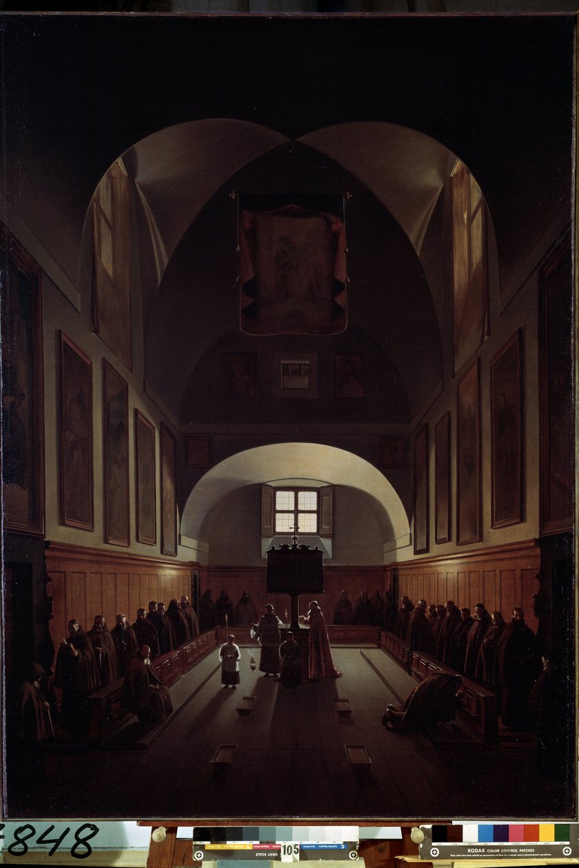 Kuoron sisustus Santa Maria della Concezione dei Cappuccinin kirkossa Piazza Barberinilla Roomassa François Mariuksen maalaus tekijältä Francois Marius Granet