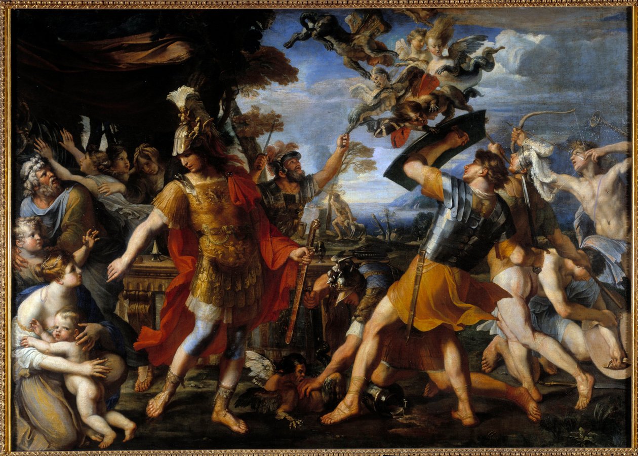 Enee ja hänen toverinsa taistelemassa harpieja vastaan Francois Perrierin (1590-1650) maalaus 1646 su. 1,55x2,18 m tekijältä Francois Perrier