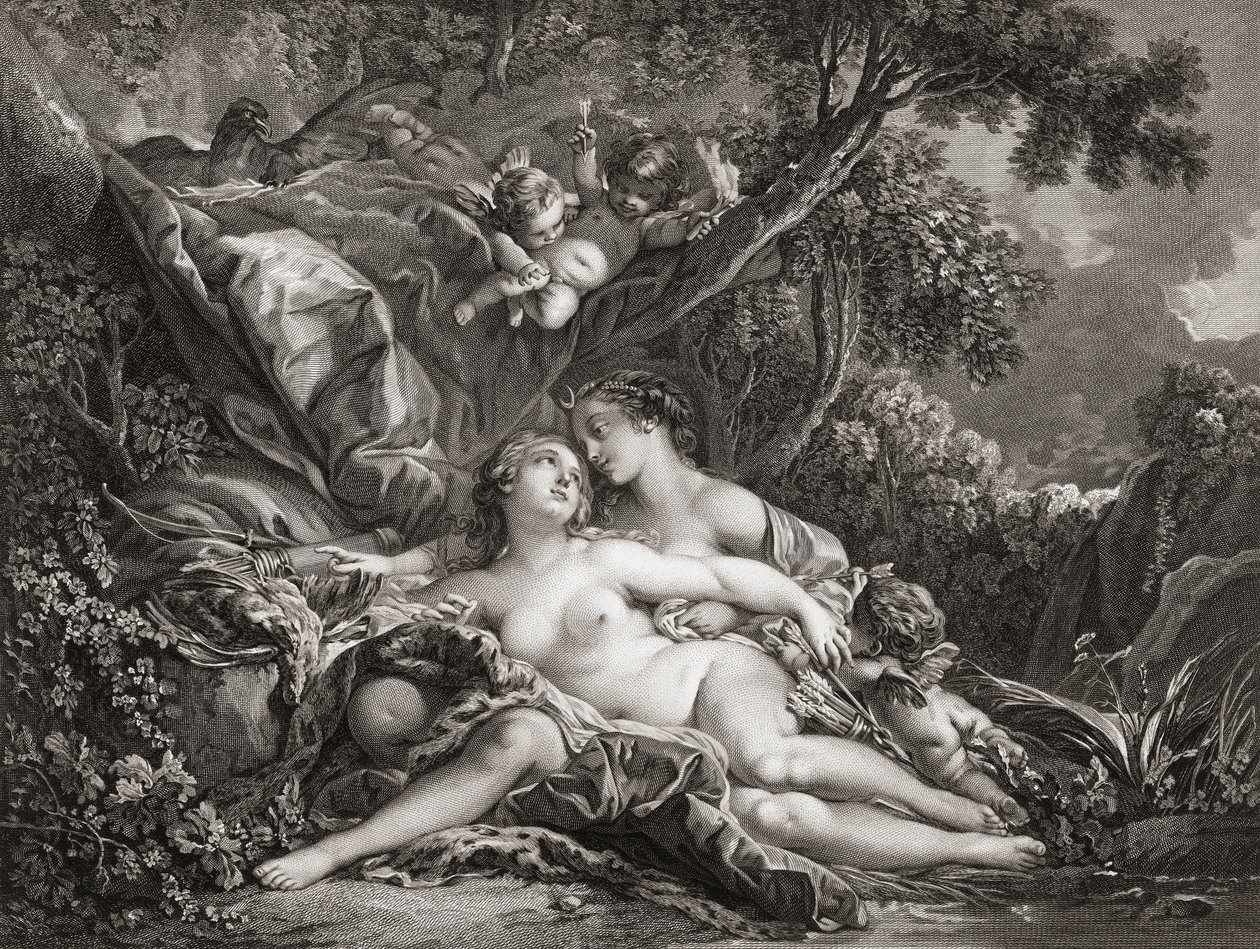 Jupiter ja Callisto. (Tulosta) tekijältä Francois (after) Boucher