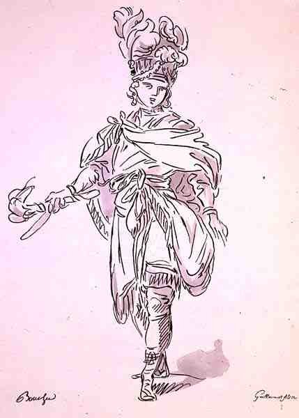 Oopperapuvut, Menus Plaisirs -kokoelmasta, A. Guillaumot Filsin faksimile (väriliitos). tekijältä Francois (after) Boucher