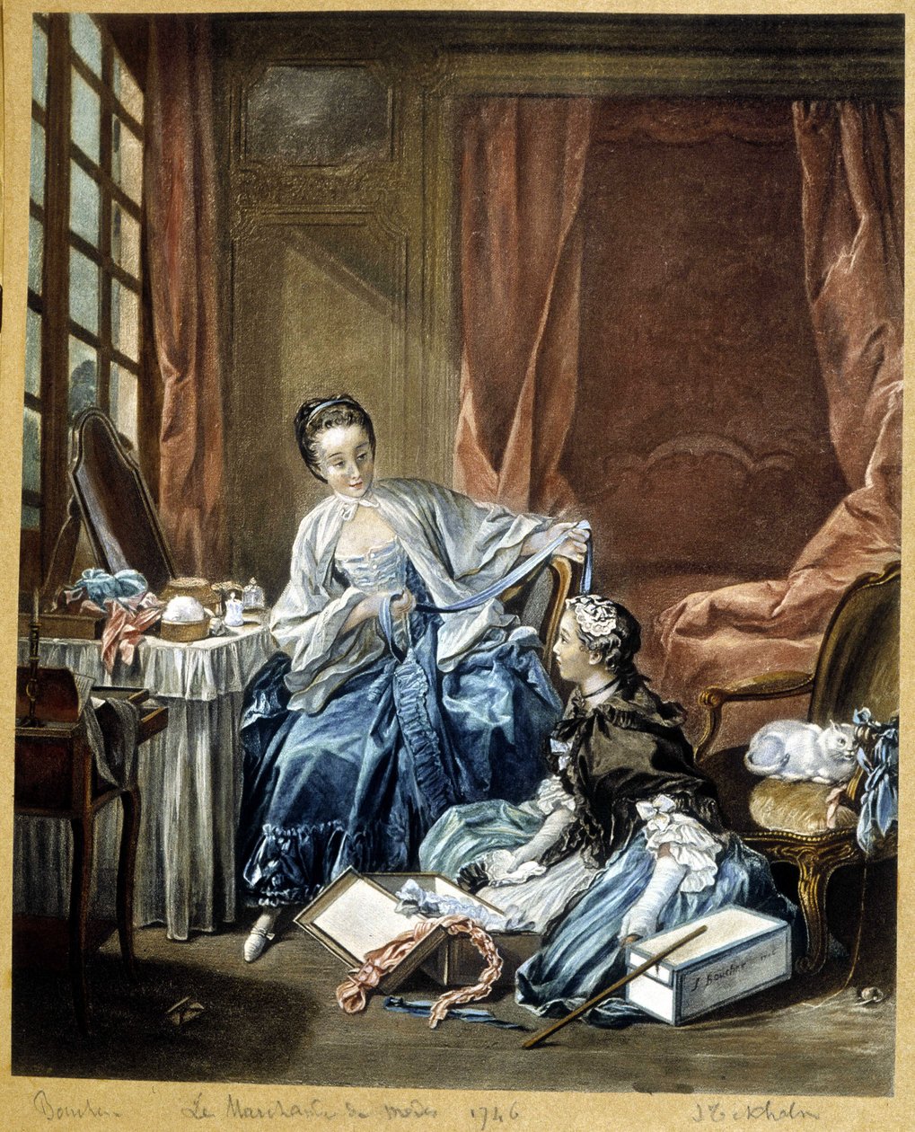 Muotikauppias Boucherin maalauksen jälkeen tekijältä Francois (after) Boucher
