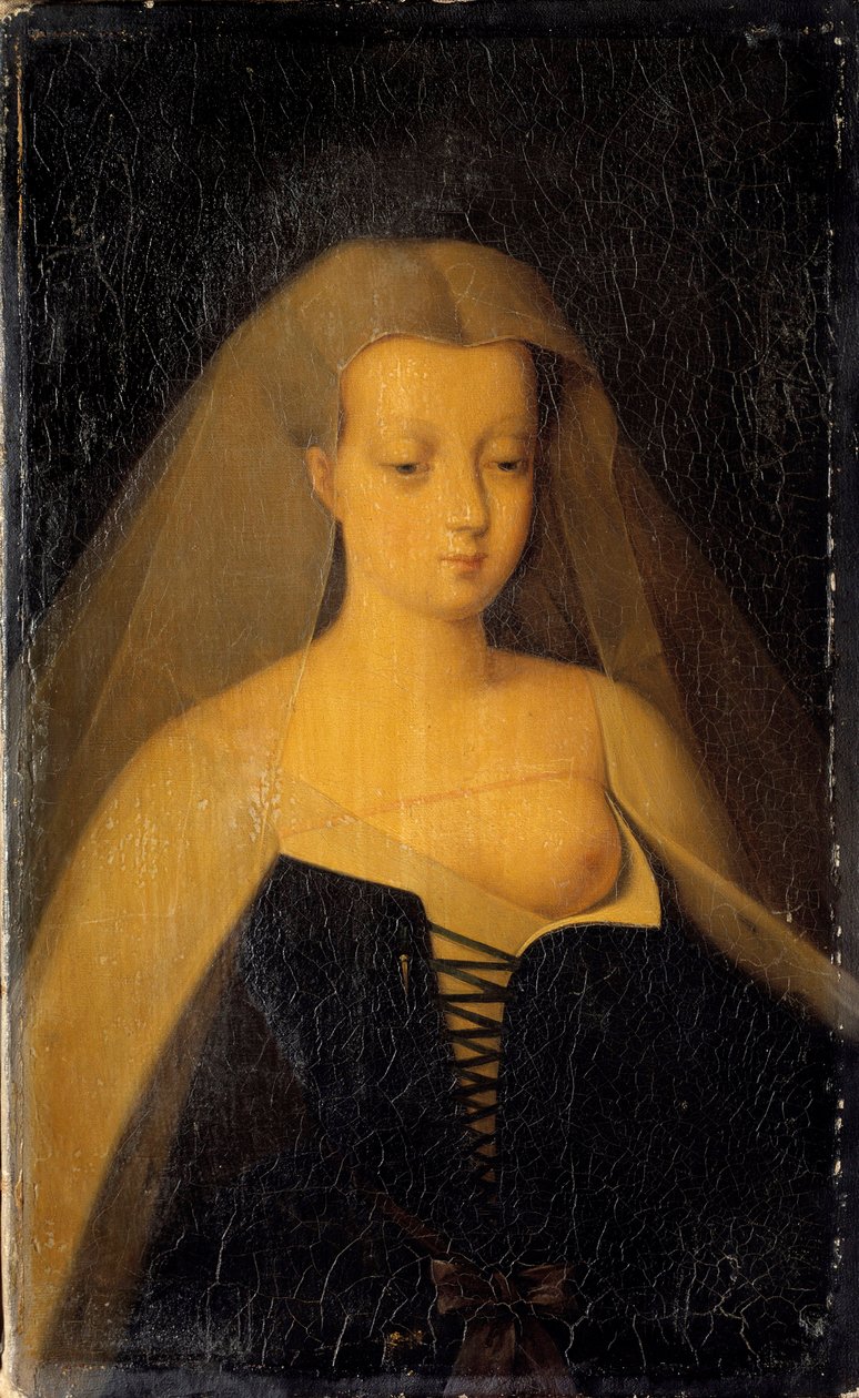 Agnes Sorelin (1422-1450) muotokuva (Beaute sur Marnen rouva) (Beaute-sur-Marne), kuningas Kaarle VII:n (1422-1461) suosikki. Hänen rintansa on alaston. Philippe Comairasin (1803-1875) maalaus Francois Clouet