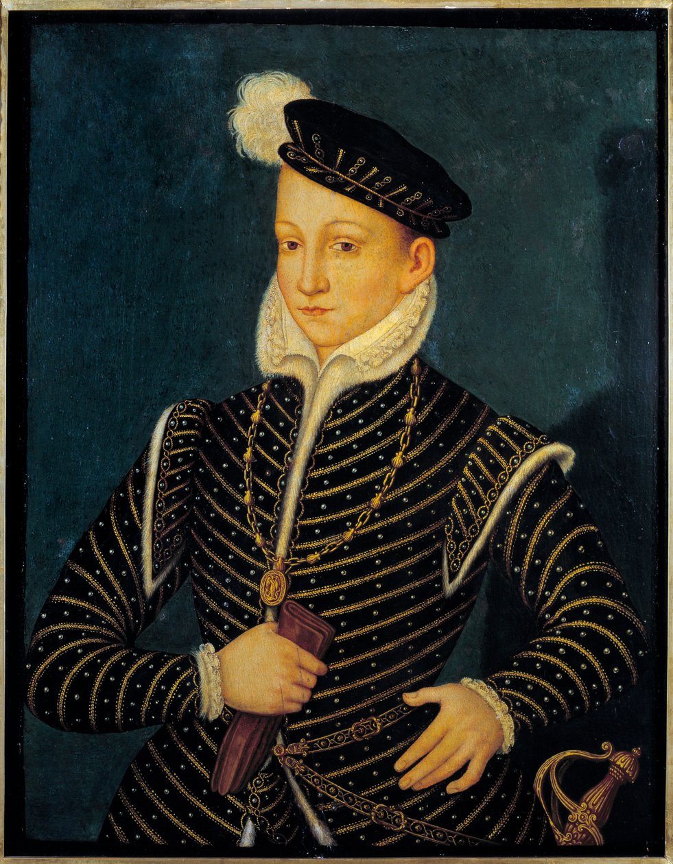 Kaarle IX:n (1550 - 1574) Ranskan kuninkaan muotokuva. Francois Clouetille (1515-1572) kuuluva maalaus tekijältä Francois (attr. to) Clouet