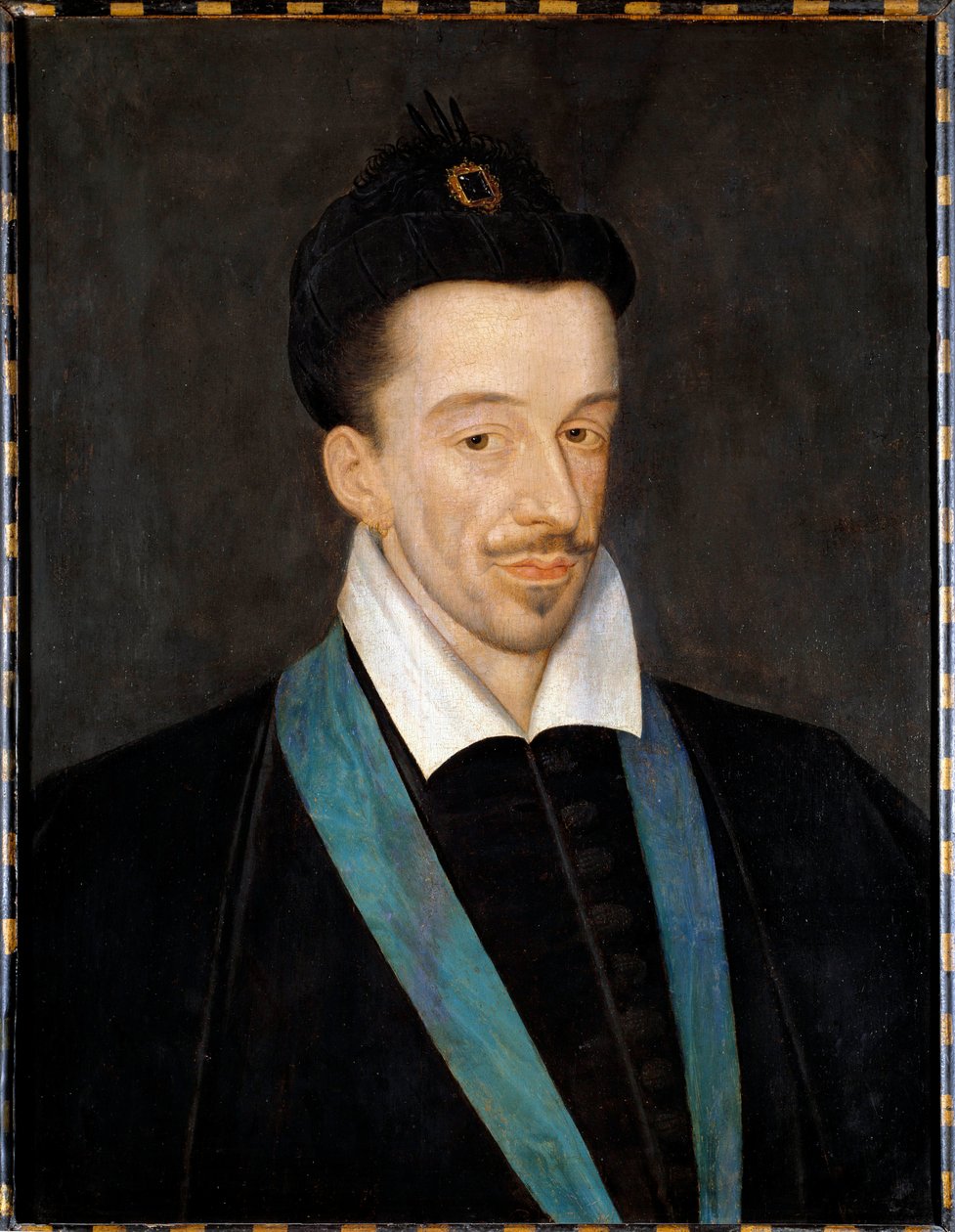 Henrik III:n muotokuva (1551-1589); François Quesnelille (1543-1616) kuuluva maalaus, joka kuvaa kuningasta yllään vuonna 1578 perustamansa Pyhän Hengen ritarikunnan sinistä köyttä; Mitat: 66 x 52 cm; noin 1582-1586; Musee du Louvre tekijältä Francois (attr.to) Quesnel