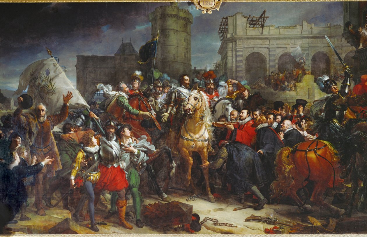 Henrik IV:n sisäänkäynti Pariisissa 22. maaliskuuta ... tekijältä Francois (school of) Gerard
