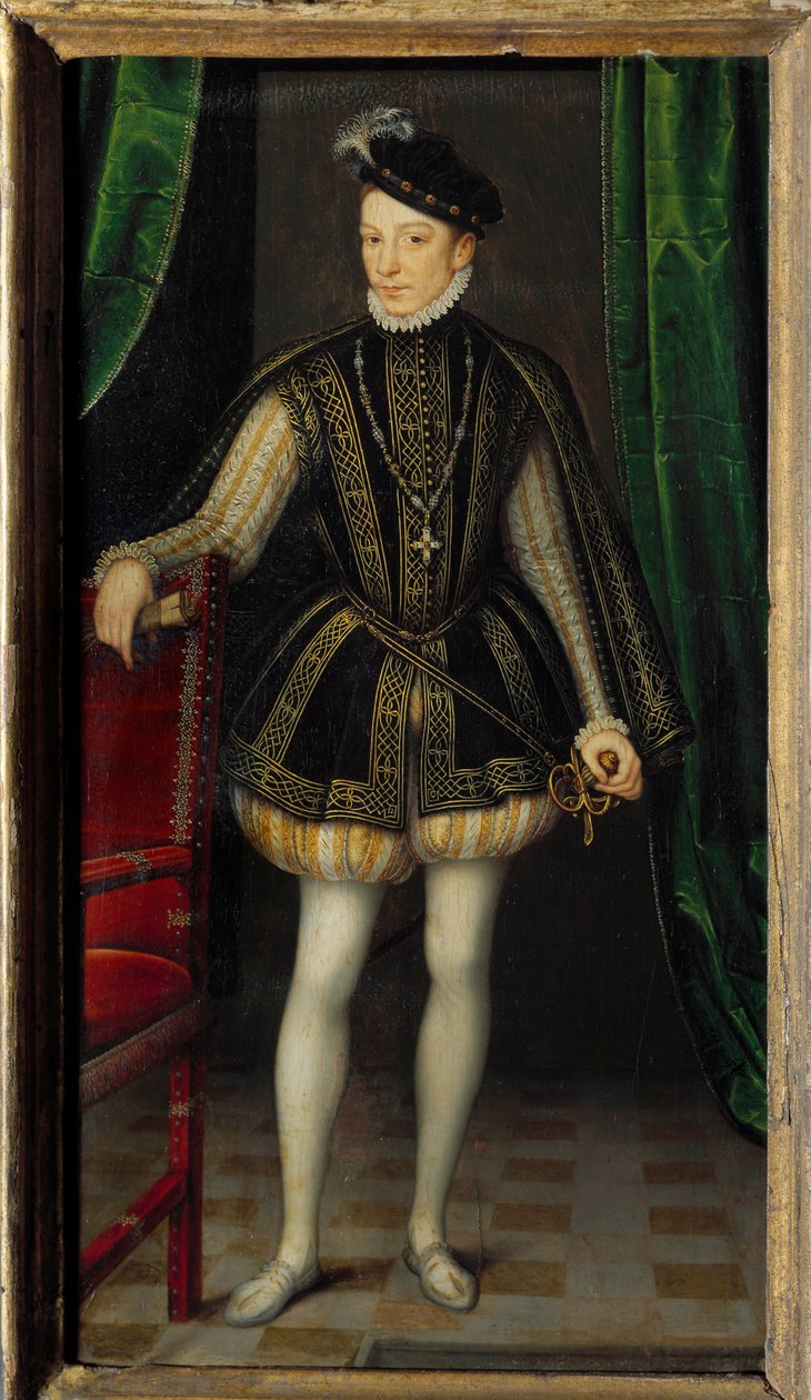 Muotokuva Kaarle IX:n jalassa (1550 - 1574). François Clouetin (1515-1572) työpajan maalaus tekijältä Francois (workshop of) Clouet