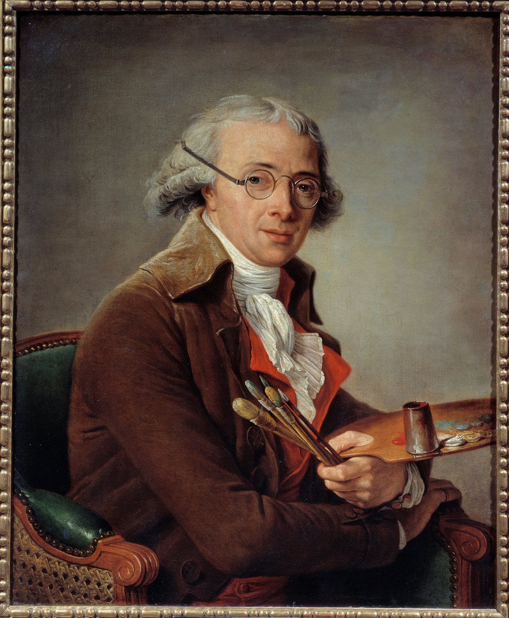 Taidemaalari Francois Andre Vincentin (1746-1816) muotokuva Taiteilija pitää palettiaan ja käyttää silmälaseja. Adelaide Labille Guiardin (1749-1803) maalaus 1700-luvun aurinko. 0,73x0,59 m - Taidemaalari Francois Andre Vincentin (1746-1816) muotokuva. Art tekijältä François André Vincent