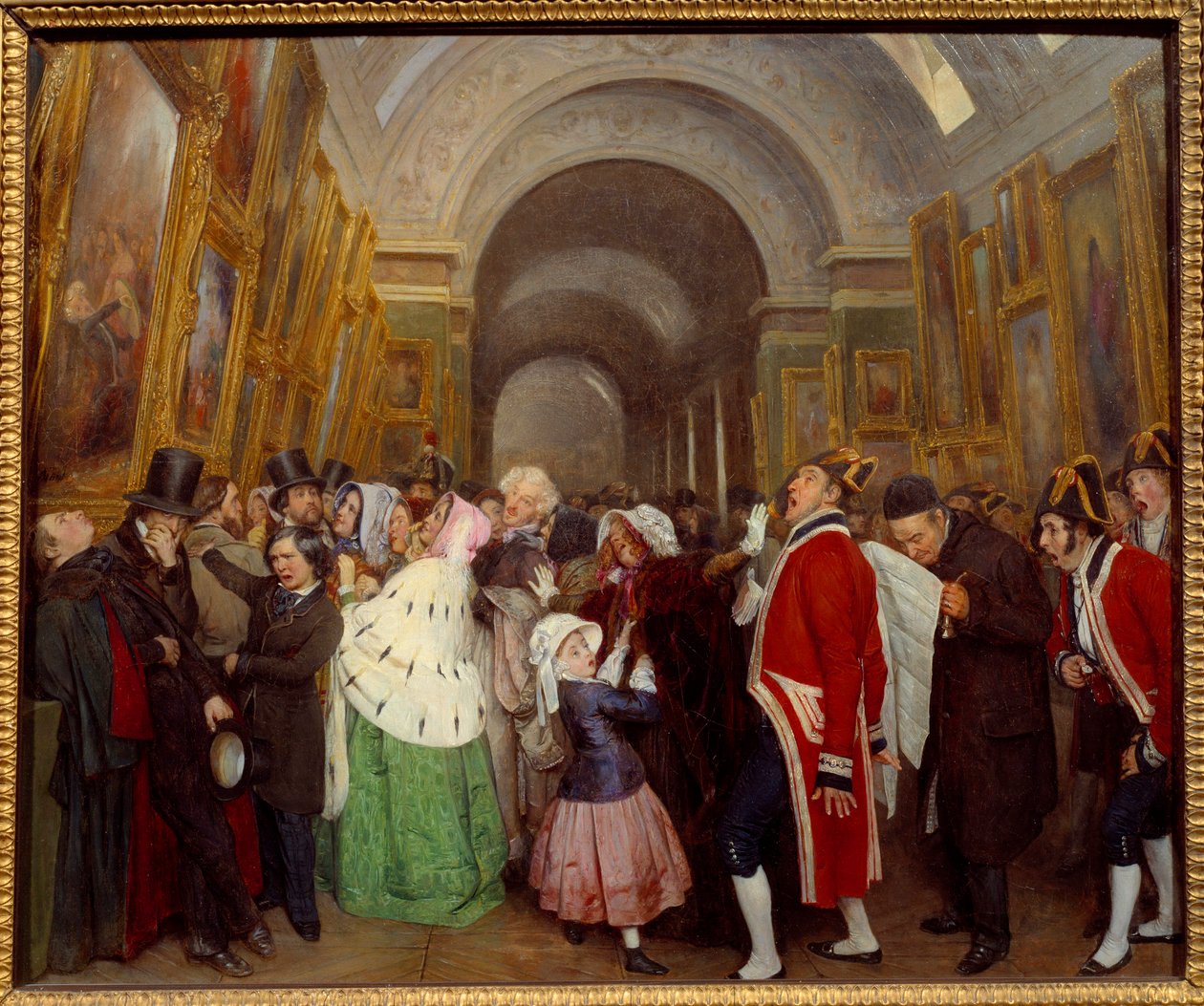Neljä tuntia Grande Galerie du Louvren vuotuisen maalausnäyttelyn Salon Closure -tapahtumassa. François Auguste Biardin (1798-1882) maalaus 1847 su. 0,57x0,67 m tekijältä François Auguste Biard