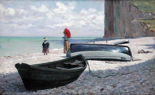 Rantamaisema Fecampissa, Pohjois-Ranskassa (öljy paneelille) tekijältä Francois Auguste Didier Clovis