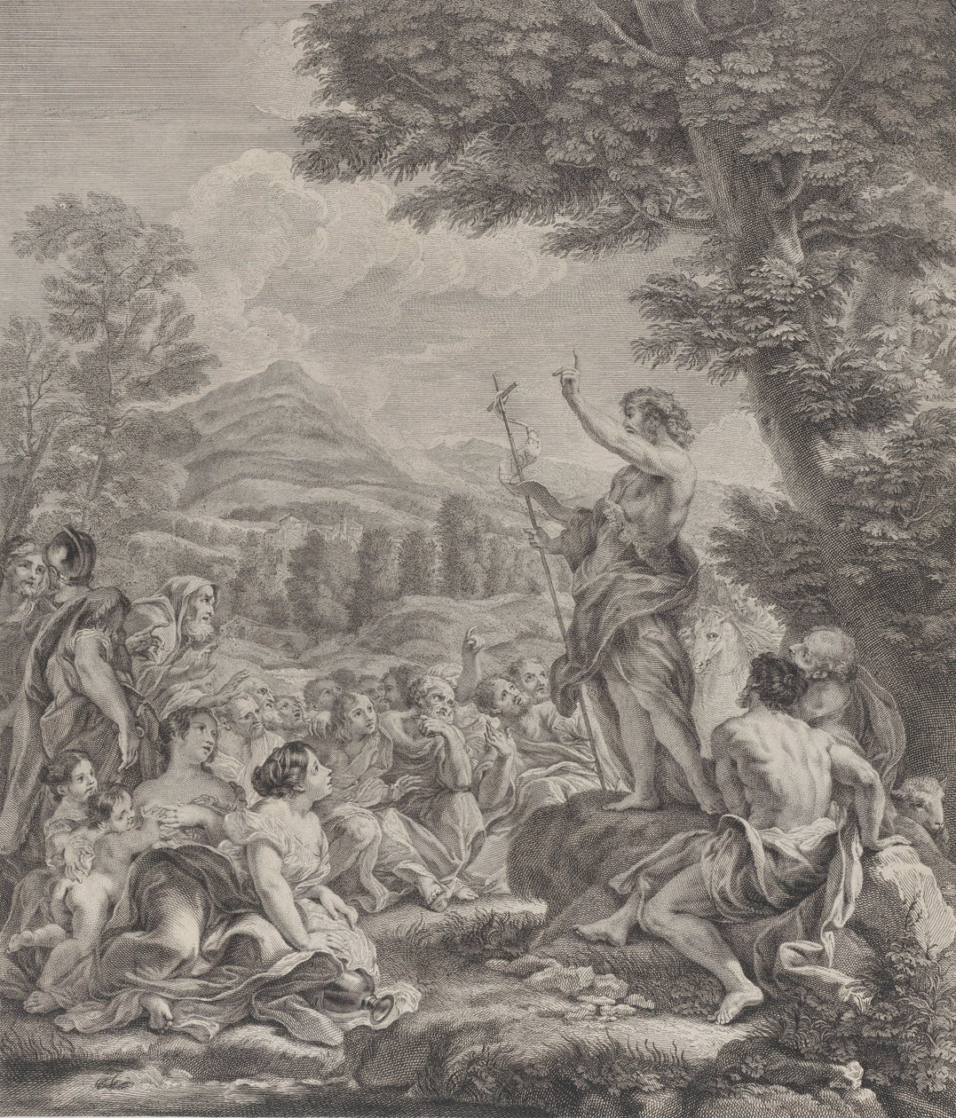 Sant Joan Baptista predicant a una multitud, ca. 1729. finlandès tekijältä Francois Bernard Lepicie