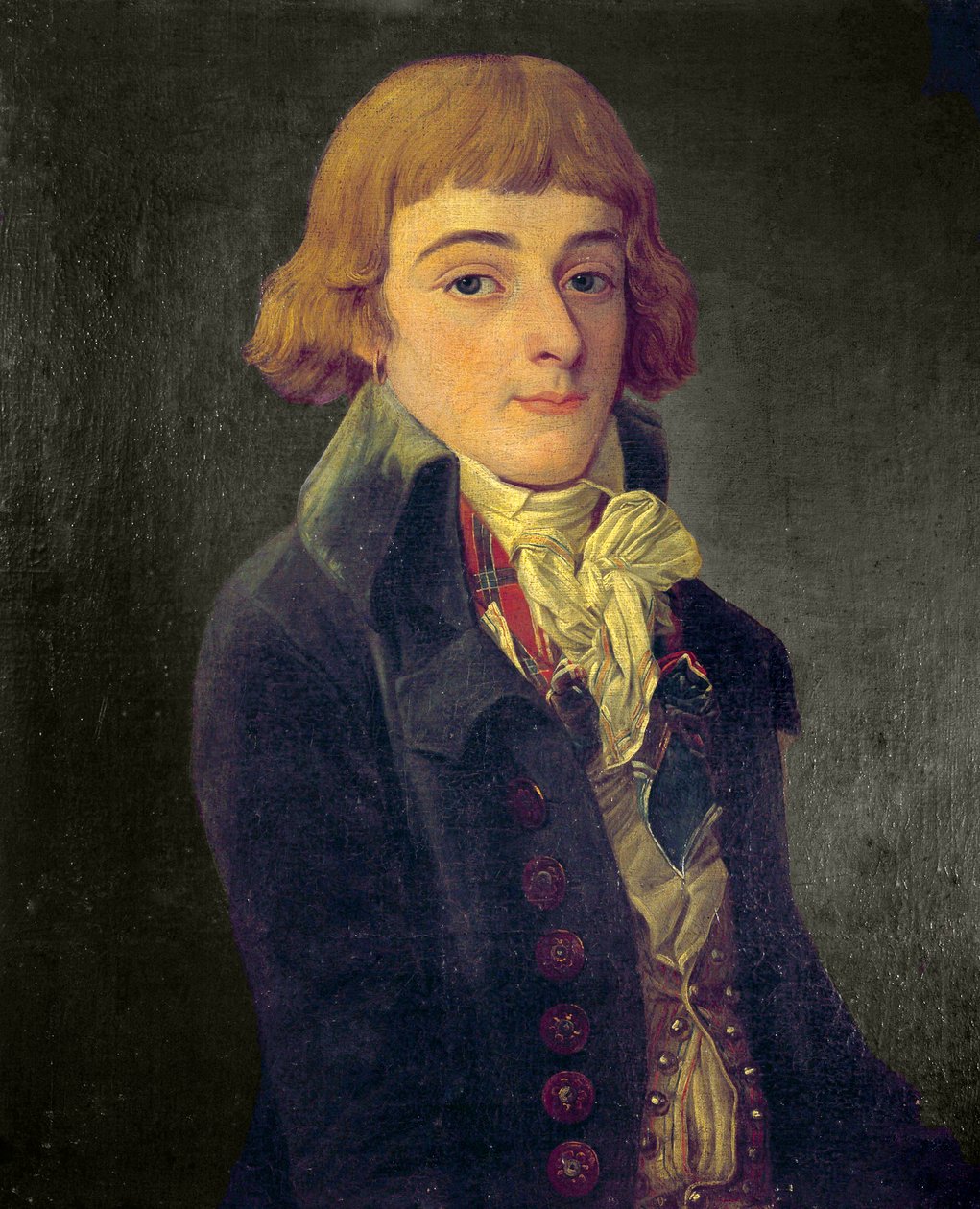 Olettaen muotokuva Louis Antoine de Saint Justista (Saint-Just), perinteinen (1767-1794) Francois Bonnevillen maalaus (toimii noin 1787) 1791. Dim. 0,63 x 0,53 m. Pariisi, Musee Carnavalet tekijältä Francois Bonneville