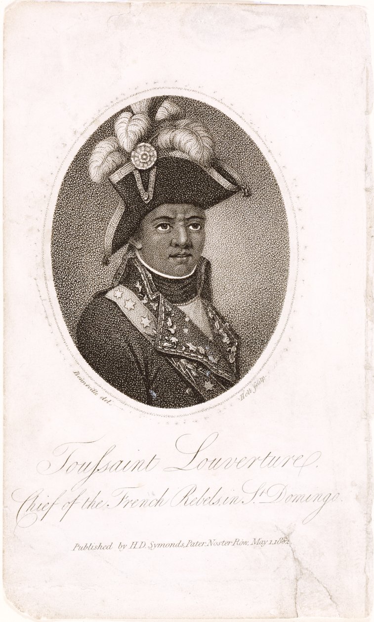 Toussaint Louverture (n. 1743-1803) Ranskan kapinallisten päällikkö St. Domingossa, kaiverrus Holl, pub. kirjoittanut H.D. Symonds, 1802 (etsaus ja kaiverrus) tekijältä Francois Bonneville