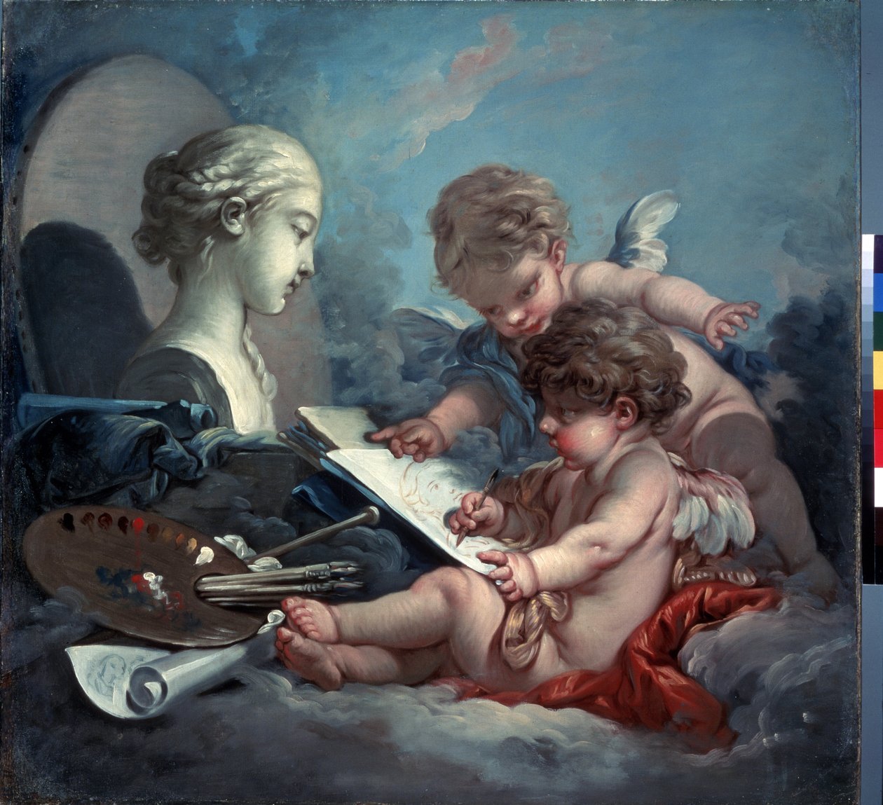 ""Allegory of Painting"" (Cupids. Allegory of Painting) François Boucherin (1703-1770) maalaus noin 1760 Mitat 82x87 cm Eremitaaši, Pietari (Pietari) tekijältä François Boucher