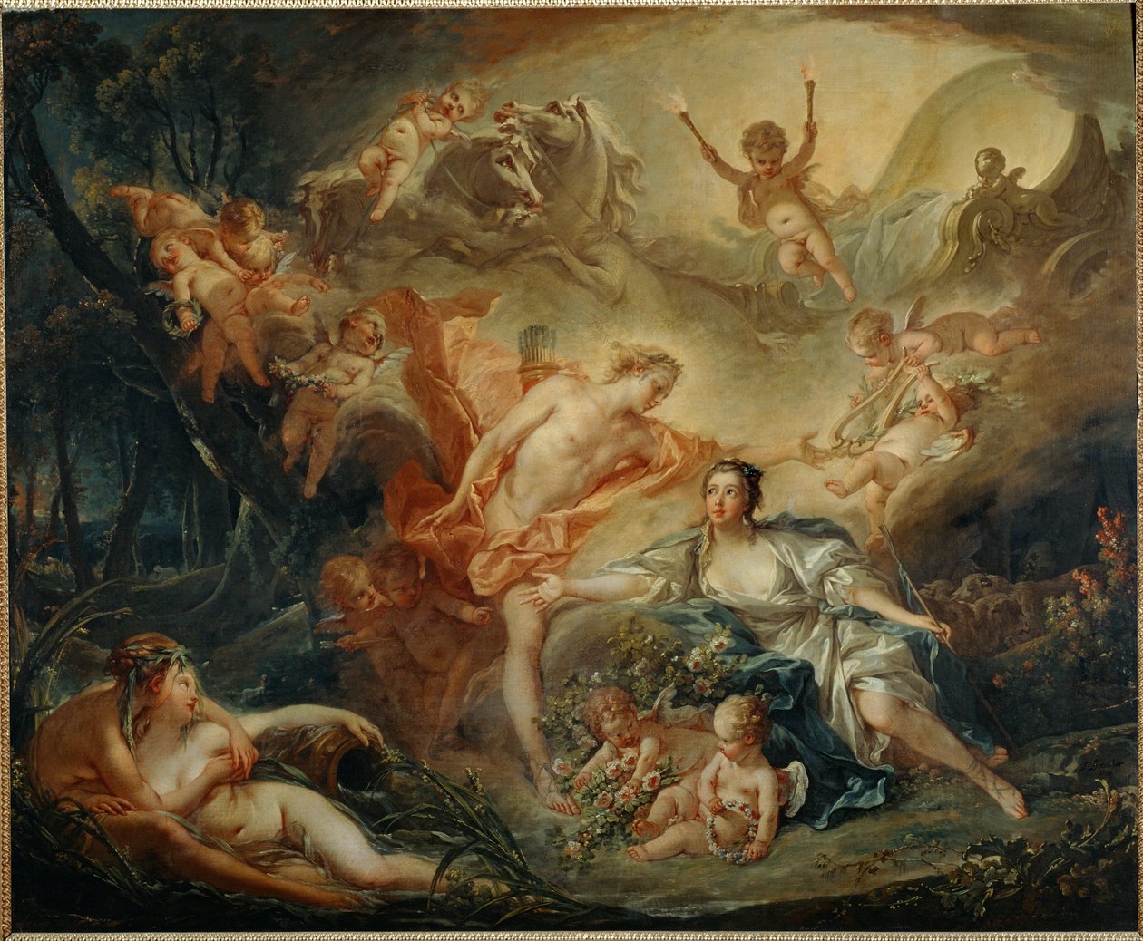 Apollo paljastaa jumaluutensa paimentolainen Issa (maalaus kankaalle) tekijältä Francois Boucher