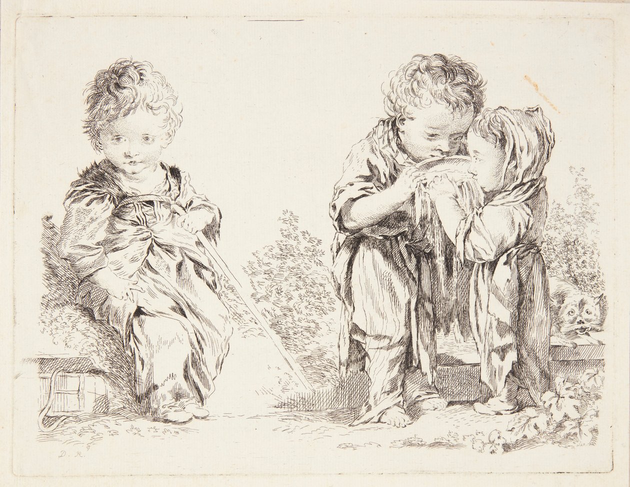 Lapsi istuu maanpalalla ja pienet maidon juojat tekijältä François Boucher