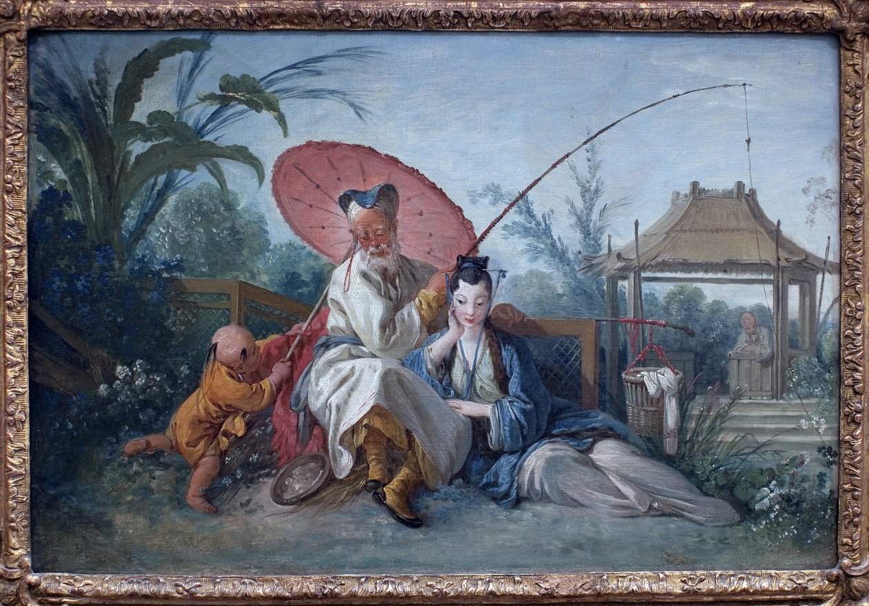Chinoiserie. Taidetta Francois Boucher (1703-1770), öljy paperille maroufle kankaalle, noin 1750. Art francais 17th century. Museum of Fine Arts Rotterdam (Alankomaat). tekijältä François Boucher