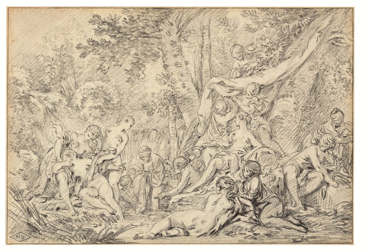 Diana ja Callisto (musta liitu paperille) tekijältä François Boucher