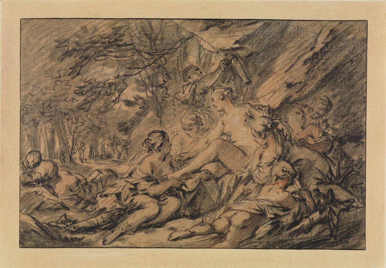 Diana lepäämässä metsässä nymfien kanssa tekijältä François Boucher