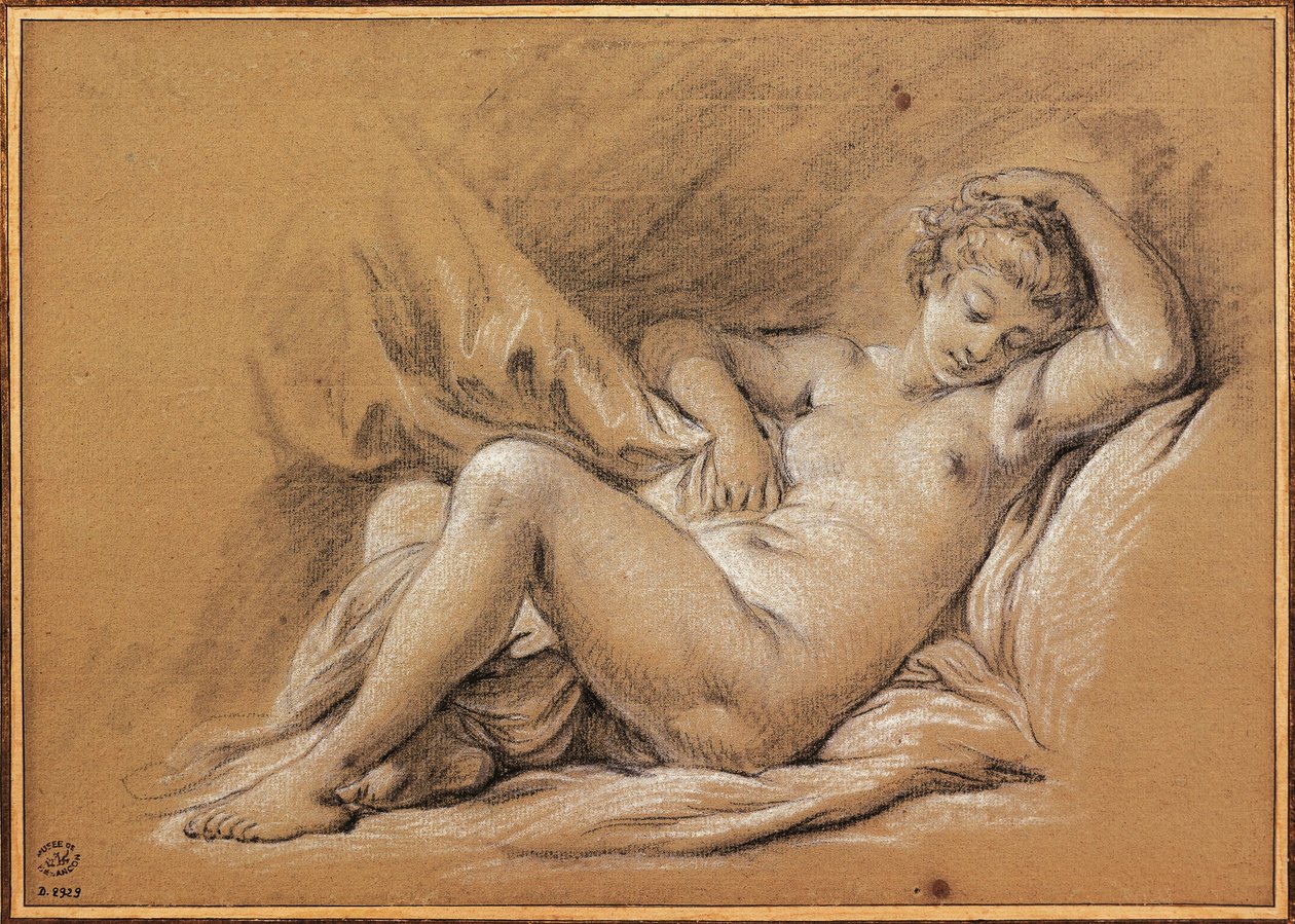 Ranska, Chinoiseries, piirros naisesta alaston sängyllä (piirustus) tekijältä François Boucher