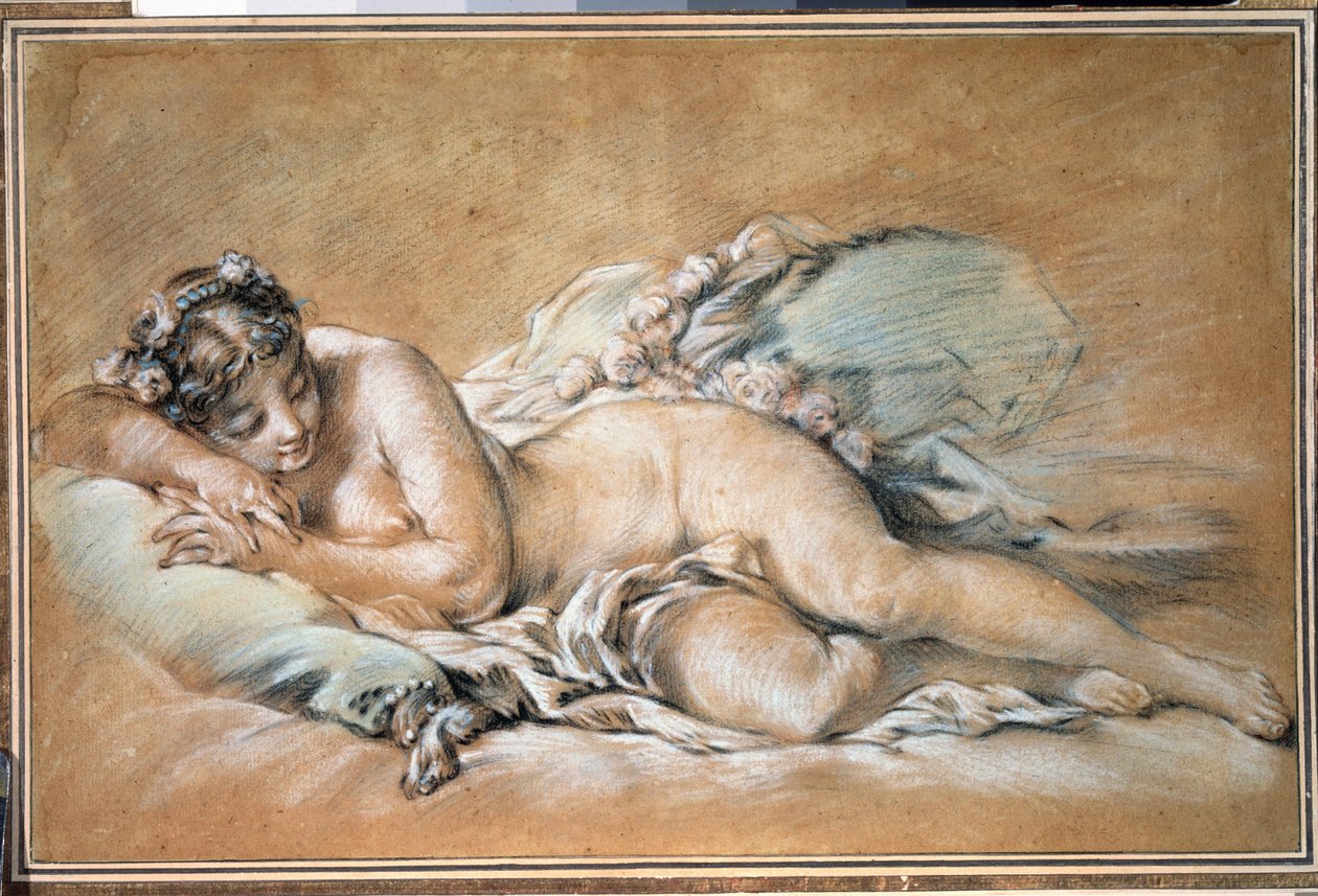 ""nuori nukkuva nainen"" (Sleeping young woman) Sanguine ja pastelli, Francois Boucher (1703-1770) 1758 Pushkin Museum, Moskova tekijältä François Boucher