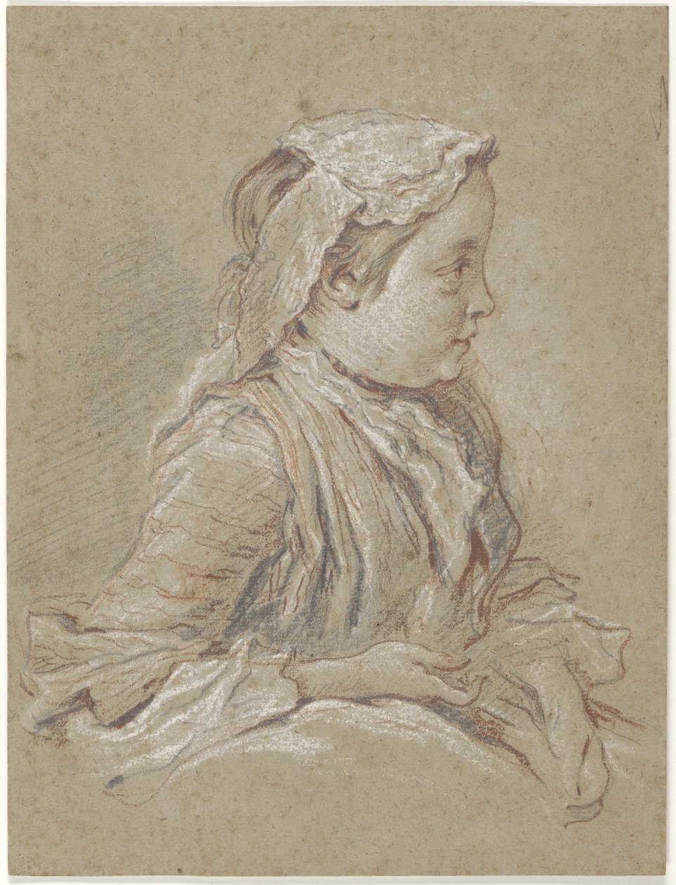 Nuori nainen, jolla on pitsihattu tekijältä François Boucher
