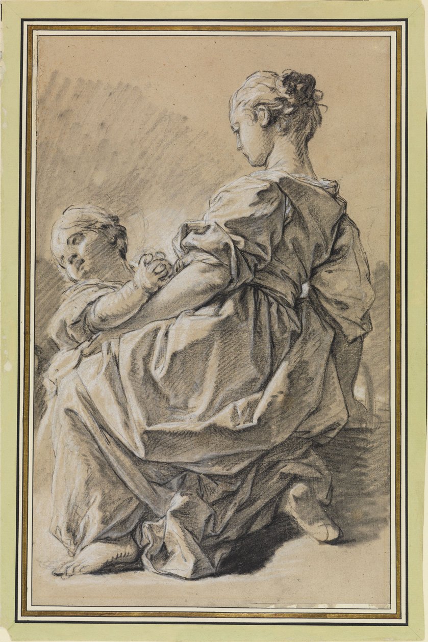 Polvillaan istuva nuori nainen lapsen kanssa tekijältä François Boucher