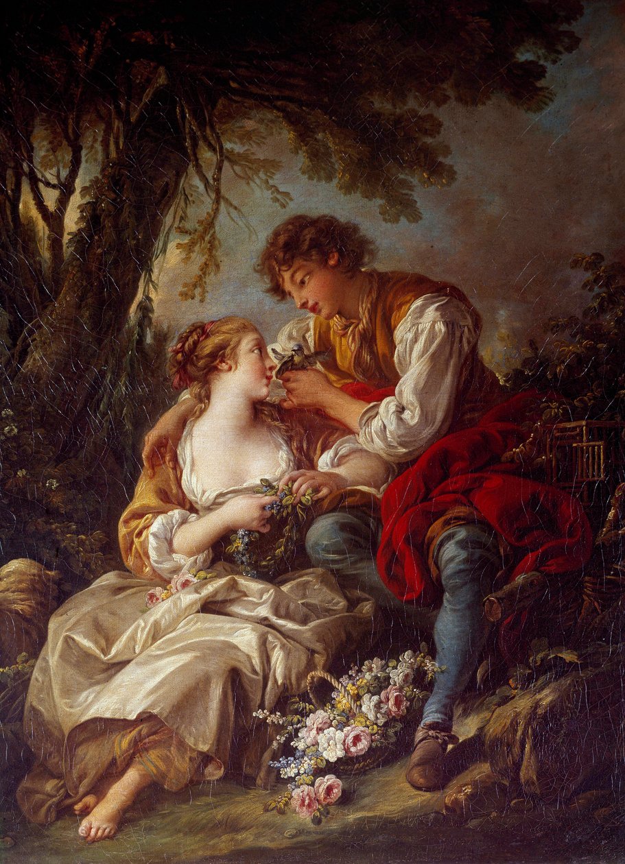 La cage -maalaus, Francois Boucher (1703-1770) 1763 su. 0,93x0,73 m tekijältä François Boucher