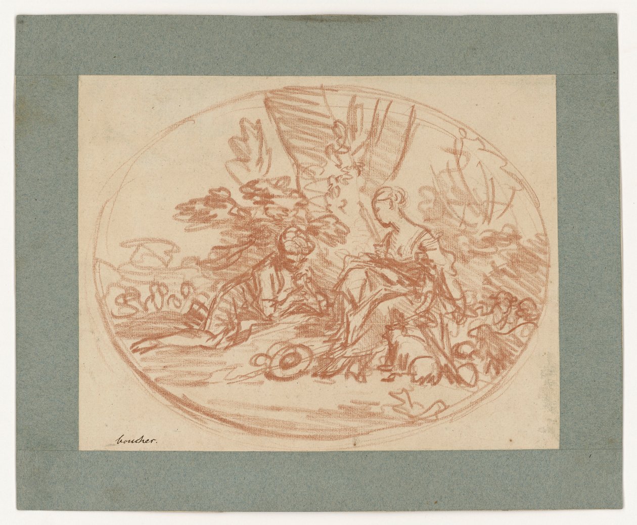 Puiden alla makuulla oleva pariskunta (vastapainatus) tekijältä François Boucher