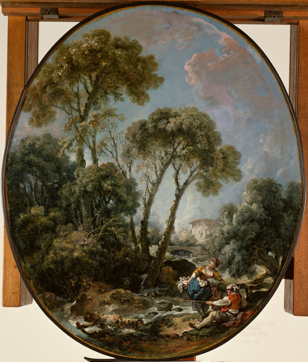 Maisema, jossa on kalastaja ja nuori nainen tekijältä François Boucher